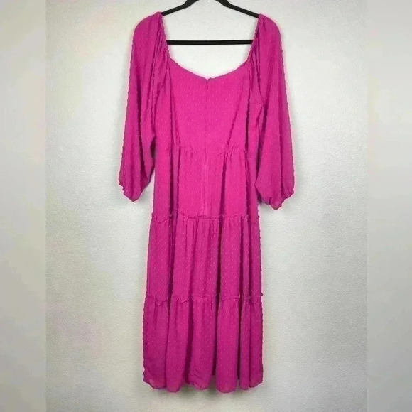 J.CREW Women's 12 Tiered Long-Sleeve Midi Dress Swiss Dot Berry Pink - Picture 11 of 12